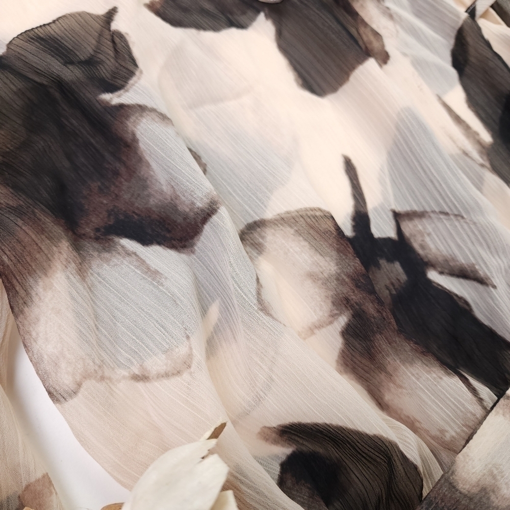 New Simply Vera Wang Beige Brown Black Floral Sheer Maxi High Lo Ruffle Dress Xs - Picture 11 of 14